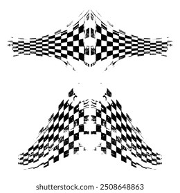 Black grunge elements with checkered flag patterns isolated on white background