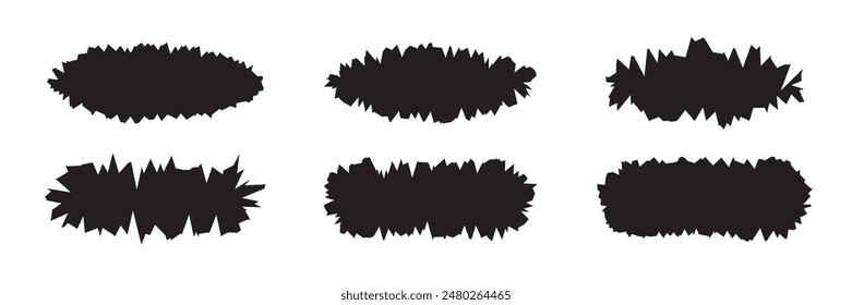 Schwarze Grunge-Ellipsen-Skizze mit groben Effekt auf weißem Hintergrund isoliert. Vektorgrafik Pinsel Runde Formen. Graffiti malen Kritzelrahmen, Holzkohle Grenzen.