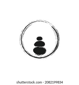 Black grunge enso symbol. Hand drawn circle. Black Dry brushed enso on white. Zen meditation symbol. Ink circle. Simple circular logo element. Abstract hand painted watercolor sign. 