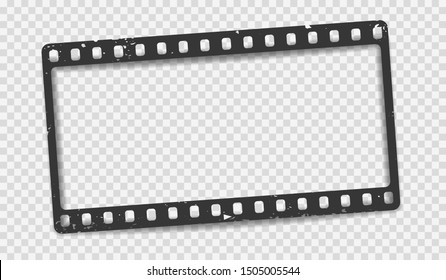 Black grunge film strip with soft shadow is on squared background. Vector illustration