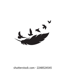 Black grunge flying birds silhouettes isolated on white background