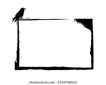 Black, grunge frame c bird .Black raven or crow . Halloween concept. Blank space for text