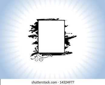 black grunge frame with flowers on purple background, vector illustration