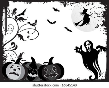 black grunge frame with halloween background, illustration