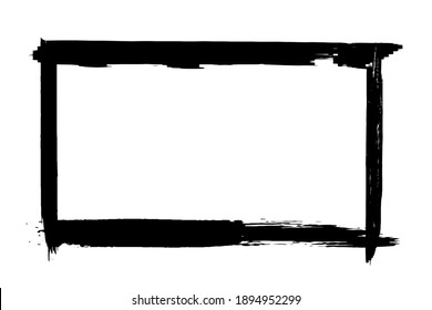 Black grunge frame on white background. Abstract brush strokes