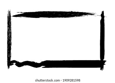 Black grunge frame on white background. Abstract brush strokes