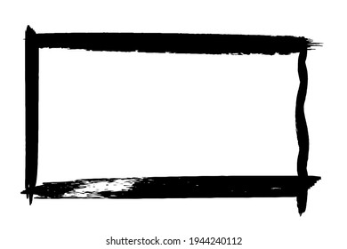 Black grunge frame on white background. Abstract brush strokes