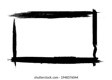 Black grunge frame on white background. Abstract brush strokes