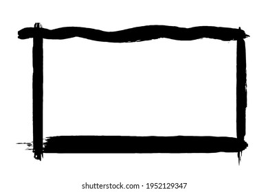 Black grunge frame on white background. Abstract brush strokes