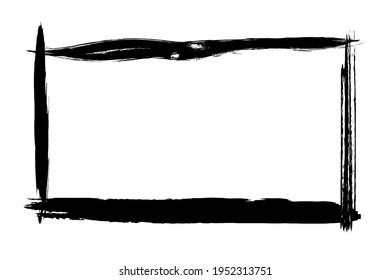 Black grunge frame on white background. Abstract brush strokes