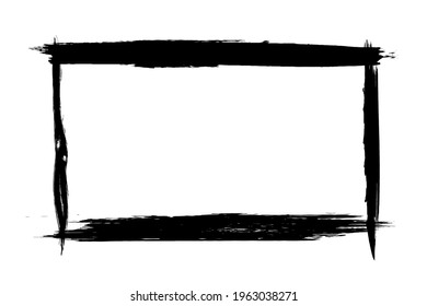 Black grunge frame on white background. Abstract brush strokes