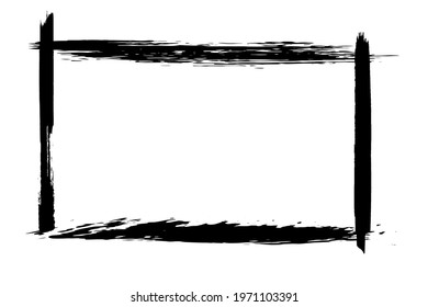 Black grunge frame on white background. Abstract brush strokes