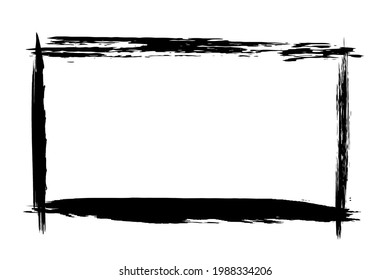 Black grunge frame on white background. Abstract brush strokes