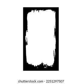 Black grunge frame for photo collage, stories and social network media 9 16. Template with brush stroke. Rectangular border with grunge overlay. Vector illustration isolated on white background.