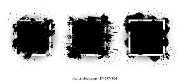 Black grunge with frame vector, Collection of Grunge background, Spray Paint Elements, Black splashes set, Dirty artistic design elements, ink brush strokes, Vector illustration.