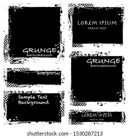 Black grunge frames race elements with tire tracks isolated on white background