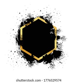 Black grunge with Golden frame vector, Collection of Grunge background, Spray Paint Elements, Black splashes set, Dirty artistic design elements, ink brush strokes, Vector illustration.