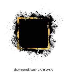 Black grunge with Golden frame vector, Collection of Grunge background, Spray Paint Elements, Black splashes set, Dirty artistic design elements, ink brush strokes, Vector illustration.