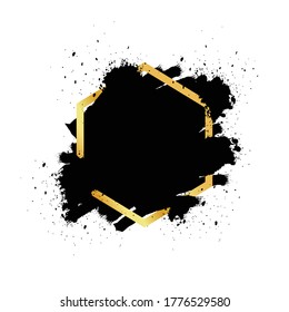 Black grunge with Golden frame vector, Collection of Grunge background, Spray Paint Elements, Black splashes set, Dirty artistic design elements, ink brush strokes, Vector illustration.