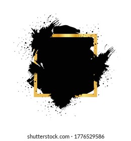 Black grunge with Golden frame vector, Collection of Grunge background, Spray Paint Elements, Black splashes set, Dirty artistic design elements, ink brush strokes, Vector illustration.