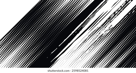 black grunge grain background, pointillism dots gradient or dotwork pattern, vector stipple effect. Grain noise halftone 