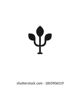 Black grunge Greek letter Psi  with leaf.  Neuropsychology and psychology logo isolated on white.  Psychotherapy concept. Vector illustration