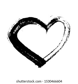 Black grunge heart on white background. Heart shaped mascara trace