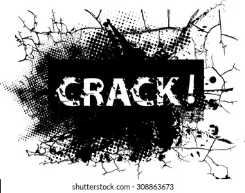 Black Grunge Ink Splash Explosion with Grunge Text Lettering - Crack - Cartoon Typographical Element for Poster, T-shirt , Banner , Label .