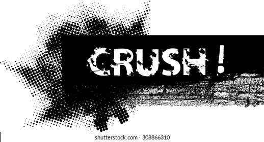 Black Grunge Ink Splash Explosion with Grunge Text Lettering - Crush - Cartoon Typographical Element for Poster, T-shirt , Banner , Label .