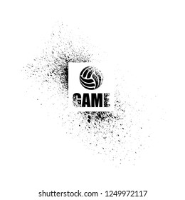 Black grunge ink splash with white volleyball frame