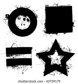 Black grunge ink splat shapes with star and circle