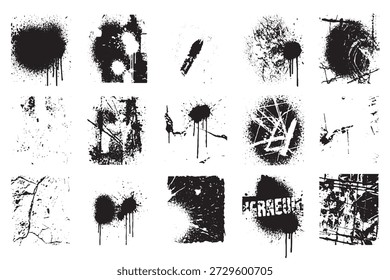 Colección de salpicadura de tinta negra Grunge sobre fondo blanco