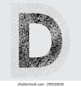 Black grunge letter D on gray background. eps10