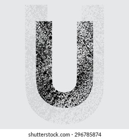Black grunge letter U on gray background. eps10