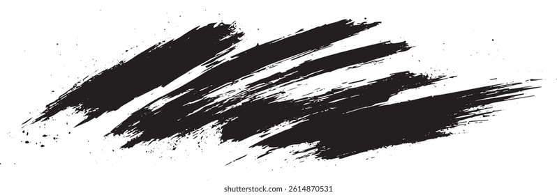 Black Grunge Paint Brush Strokes, Abstract Ink Splatter Brush Set for Graphic Design