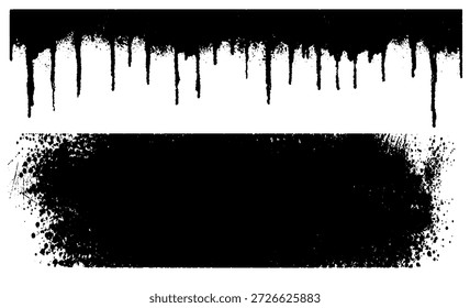 Banner preto de textura de gotejamento de tinta grunge isolado no fundo branco.