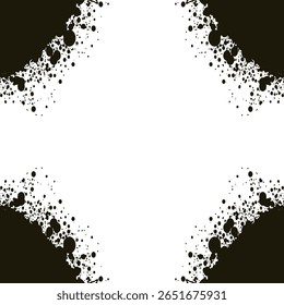 Black grunge paint Splashes frame vector graphic, Perfect grunge Texture for photo design, dirty Ink Splatter drops isolated transparent background EPS 10