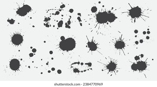 Black grunge paint splashes set.
