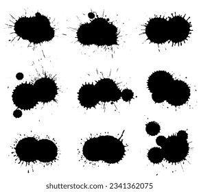 Black grunge paint splatters set.