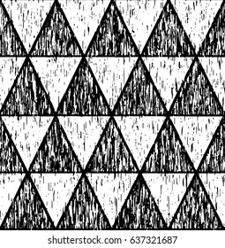 Black grunge pattern of triangles. Overlaying geometric pattern. Vector seamless