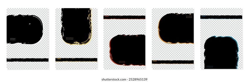 Cartazes grunge pretos, banners para notas, anúncio ou anúncio com lugar para fotos. Ilustração vetorial.