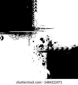 Black grunge race track elements with ink blots squre frame isolated on white background
