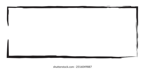 Black grunge rectangle empty frame with rough texture, isolated on white background, vector illustration