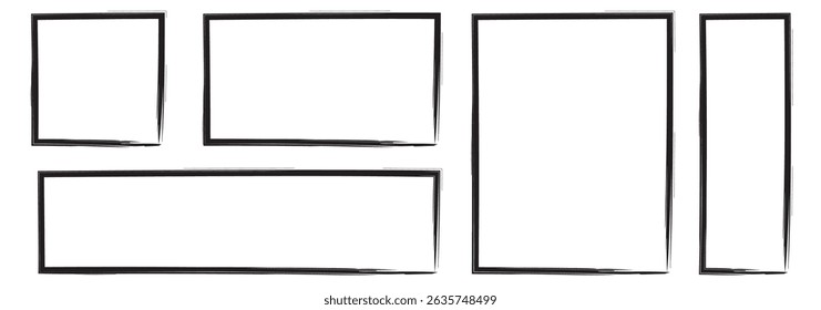 Black grunge rectangle icon set. Geometric figure. Cartoon style. Abstract background. Vector illustration. Stock image.