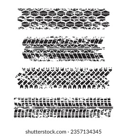 Black grunge road background with different tire tracks and ink blots splashes