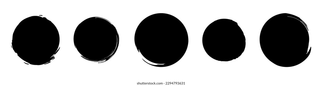 Black grunge round shapes. Brush strokes frames elements, frames for design. Vector isolated on white background.