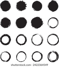 Black grunge round shapes. Brush strokes frames elements, frames for design. Vector