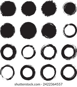Black grunge round shapes. Brush strokes frames elements, frames for design. Vector