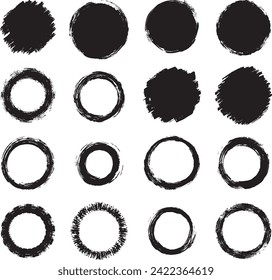 Black grunge round shapes. Brush strokes frames elements, frames for design. Vector