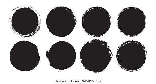 Black grunge round shapes. Brush strokes frames elements, frames for design. Vector isolated on white background.